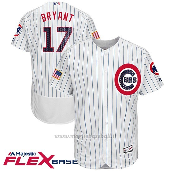 Maglia Baseball Uomo Chicago Cubs 2017 Estrellas y Rayas Cubs 17 Kris Bryant Bianco Flex Base